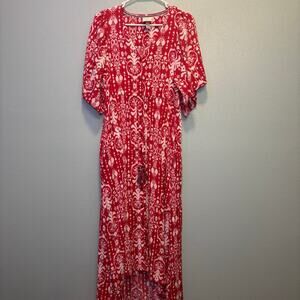 Women's Knox Rose Red White Patterned High Low Maxi Dress XS
